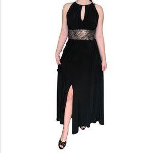 NWT R&M Richards Black Keyhole Slit Prom Dress Size 6